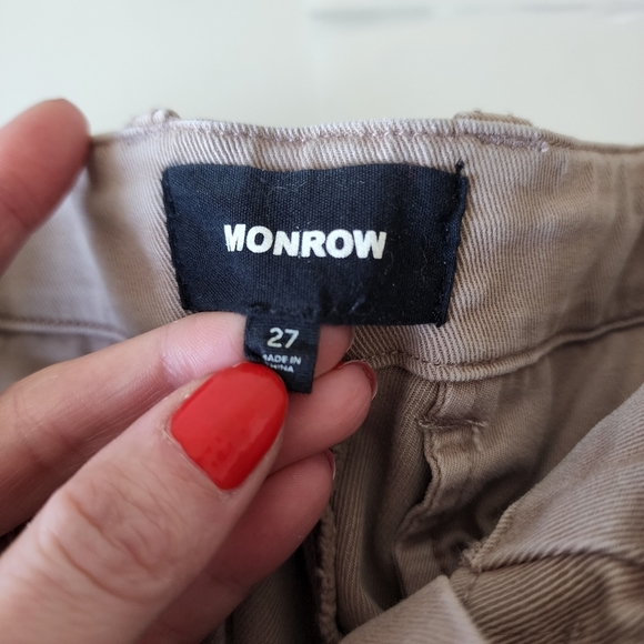 MONROW Side Stripe casual brunch pant in sand raw step hem size 27 - Picture 10 of 11